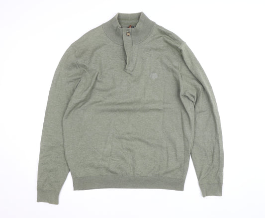Paul Costelloe Men’s Green Henley Jumper L High Neck Cotton Blend