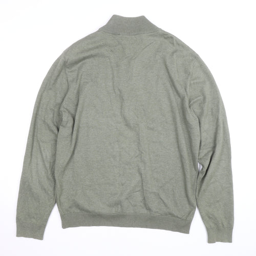 Paul Costelloe Men’s Green Henley Jumper L High Neck Cotton Blend