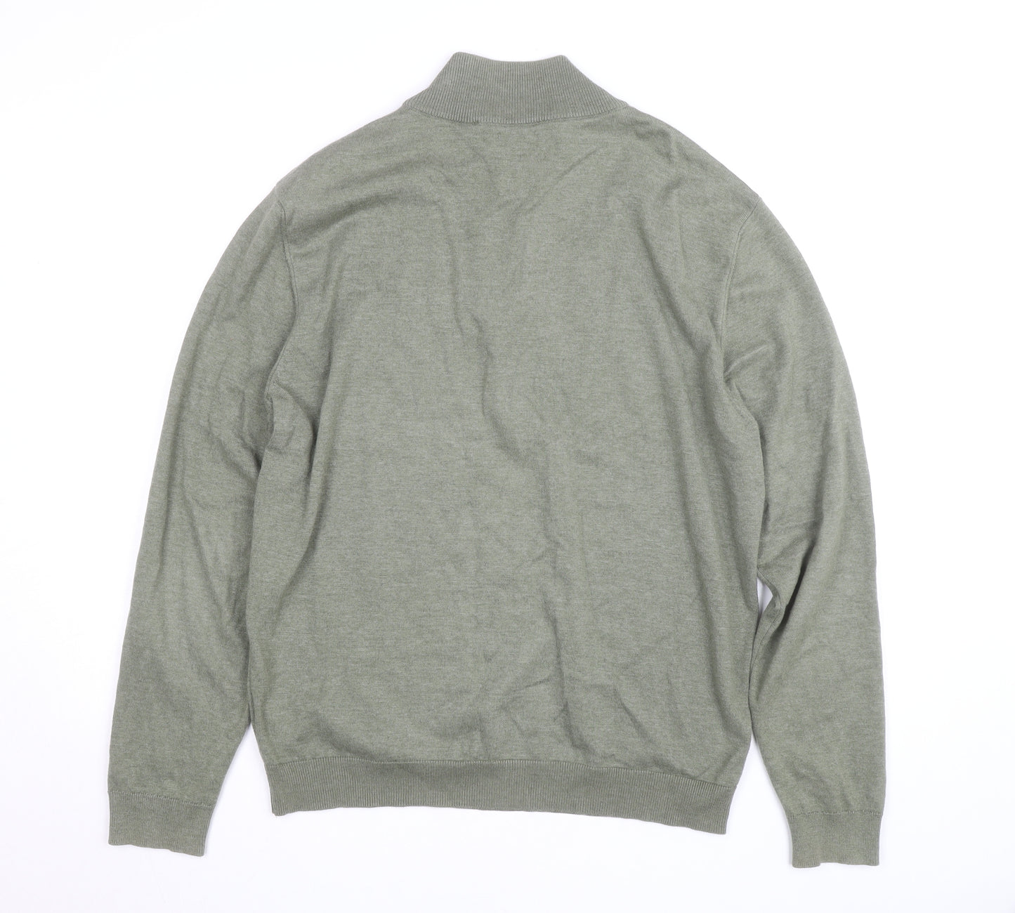 Paul Costelloe Men’s Green Henley Jumper L High Neck Cotton Blend