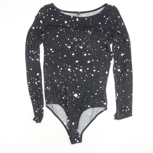 Benetton Women Black Pink Long Sleeve Bodysuit Size M