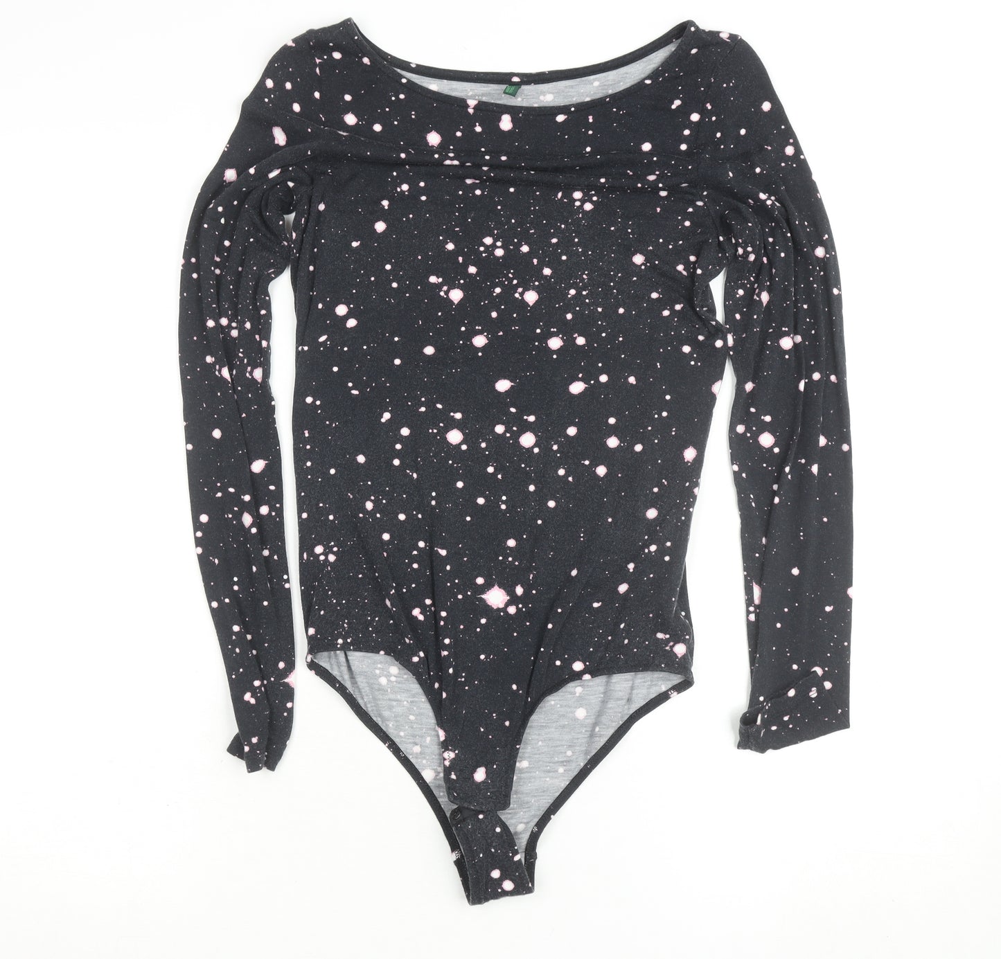 Benetton Women Black Pink Long Sleeve Bodysuit Size M