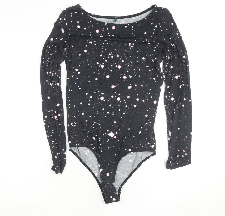 Benetton Women Black Pink Long Sleeve Bodysuit Size M