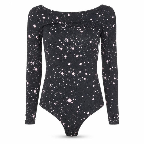 United Colors of Benetton Women Black Pink Long Sleeve Bodysuit Size M