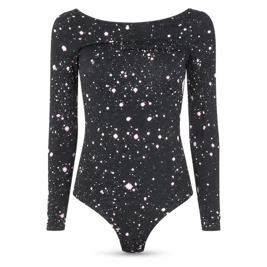 Benetton Women Black Pink Long Sleeve Bodysuit Size M
