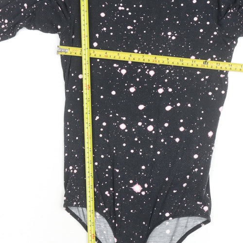 Benetton Women Black Pink Long Sleeve Bodysuit Size M