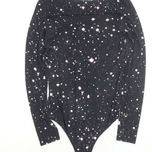 Benetton Women Black Pink Long Sleeve Bodysuit Size M