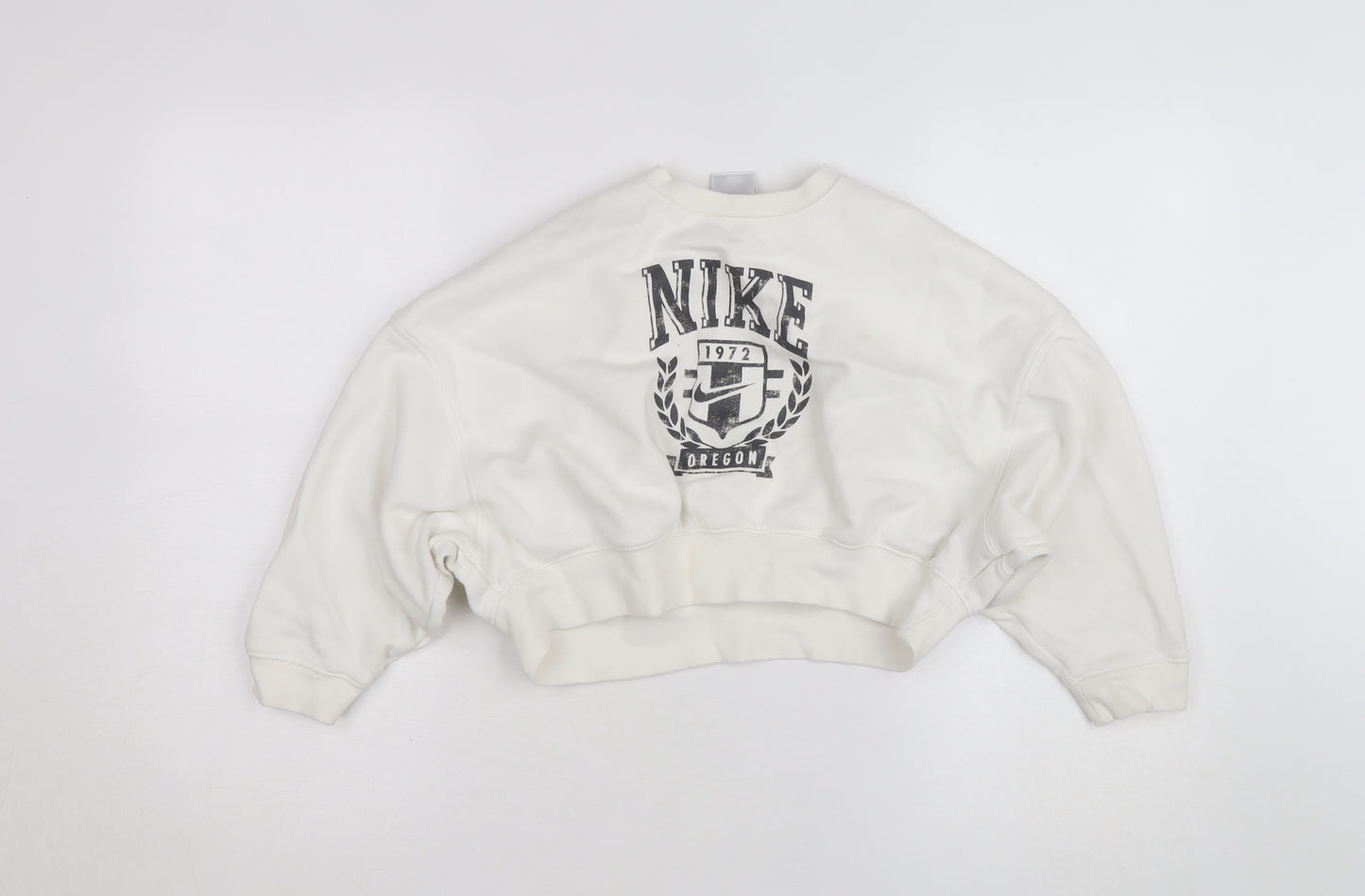 Nike Women’s White Crew Neck Pullover Sweatshirt Size 12 with Logo Print