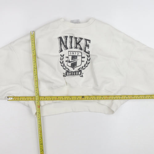 Nike Women’s White Crew Neck Pullover Sweatshirt Size 12 with Logo Print