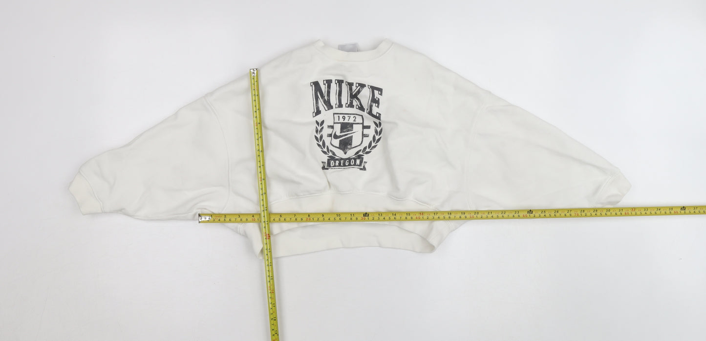 Nike Women’s White Crew Neck Pullover Sweatshirt Size 12 with Logo Print