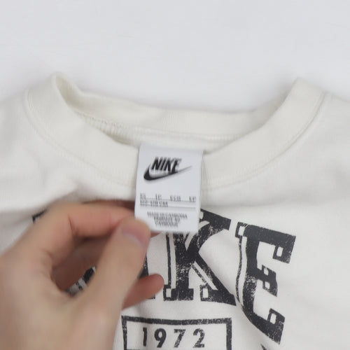 Nike Women’s White Crew Neck Pullover Sweatshirt Size 12 with Logo Print