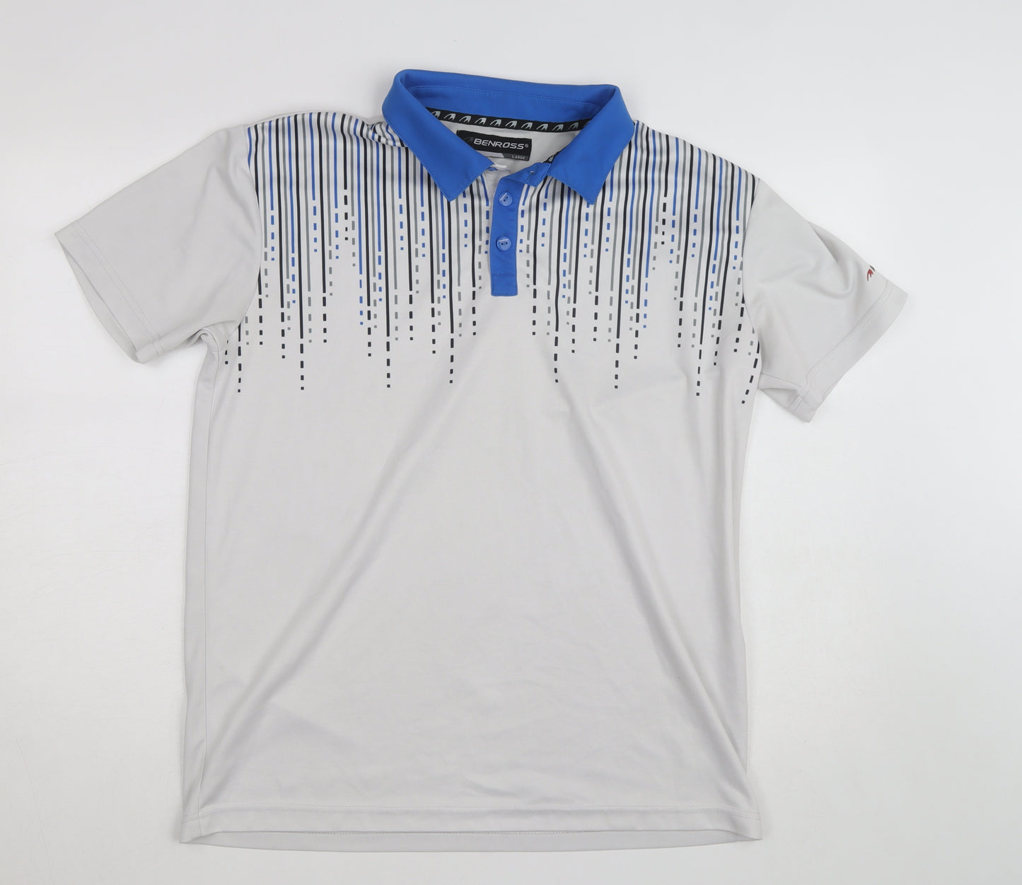 Benross Men's Grey Blue Golf Polo Shirt Size L Quick Dry Activewear