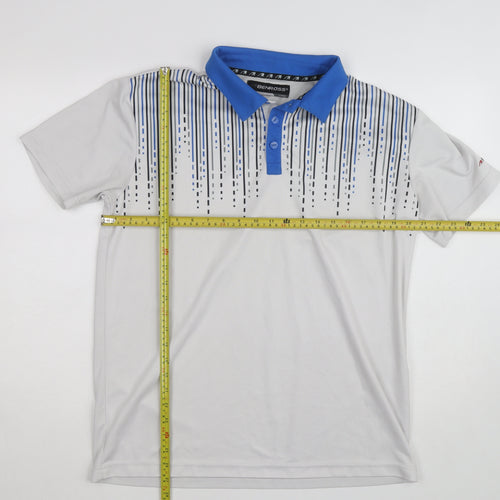 Benross Men's Grey Blue Golf Polo Shirt Size L Quick Dry Activewear