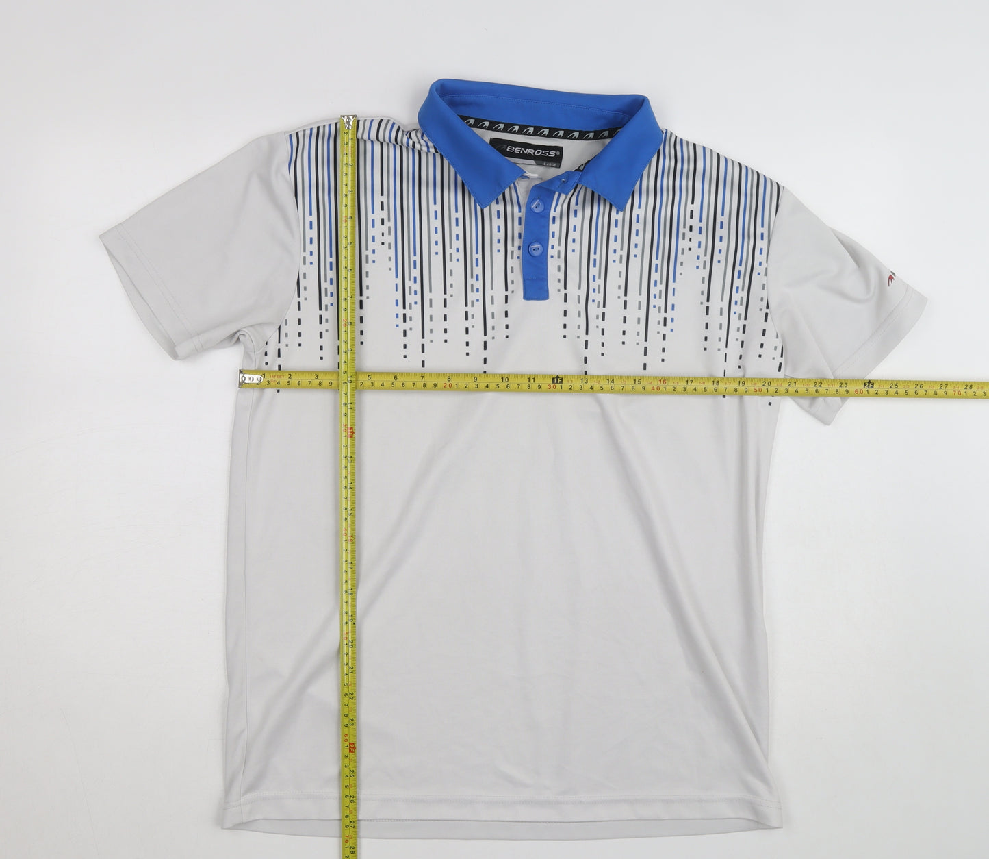 Benross Men's Grey Blue Golf Polo Shirt Size L Quick Dry Activewear