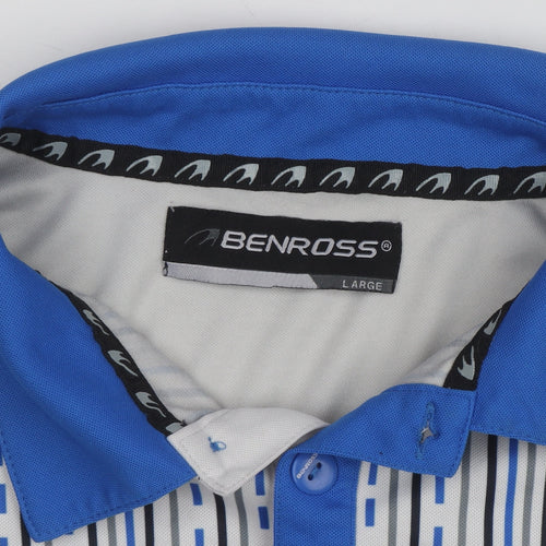 Benross Men's Grey Blue Golf Polo Shirt Size L Quick Dry Activewear