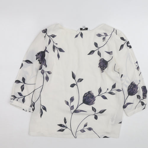 Next Women's White Floral 3/4 Sleeve Chiffon Blouse Size 10