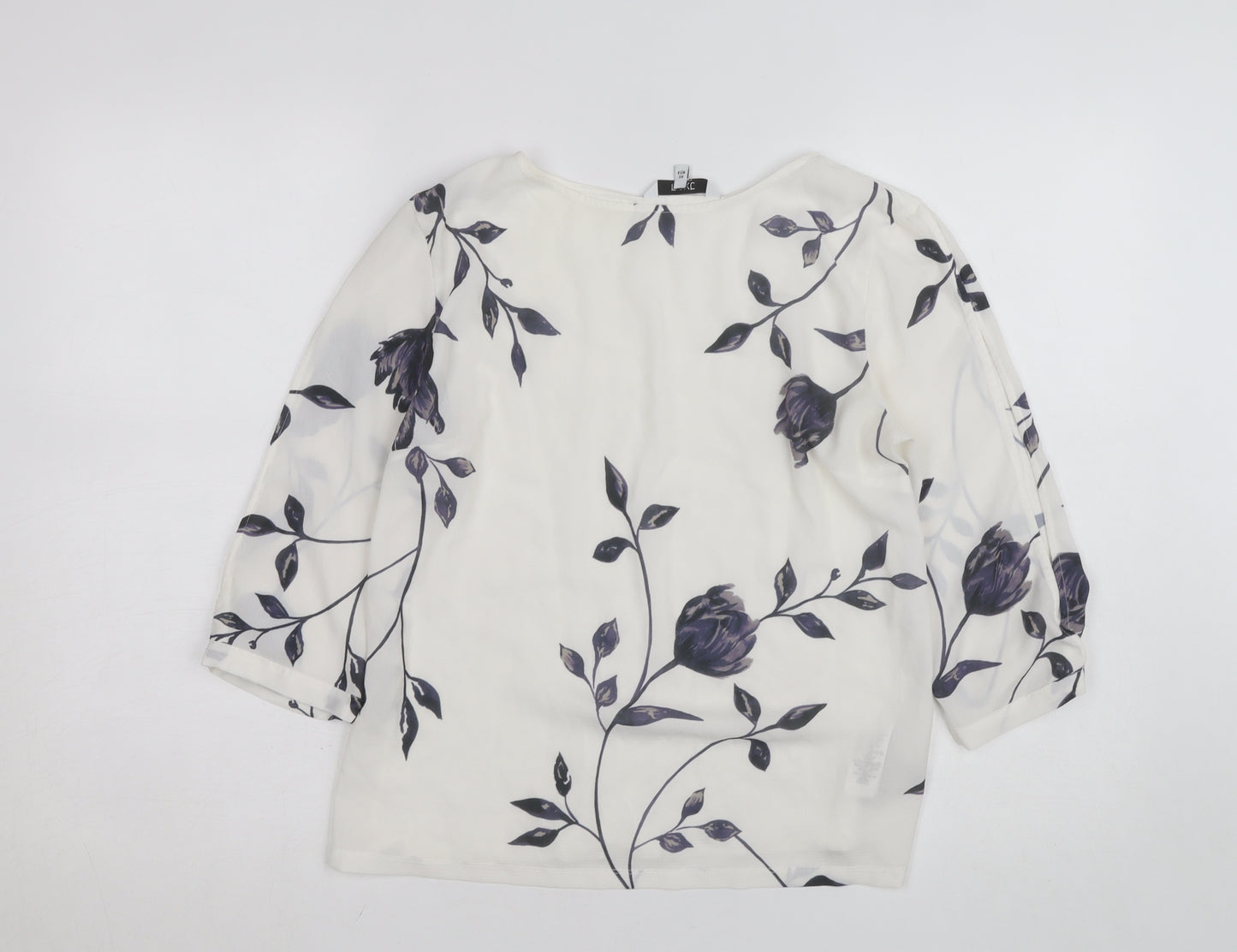Next Women's White Floral 3/4 Sleeve Chiffon Blouse Size 10