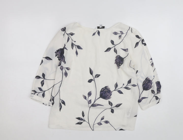 Next Women's White Floral 3/4 Sleeve Chiffon Blouse Size 10