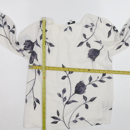 Next Women's White Floral 3/4 Sleeve Chiffon Blouse Size 10