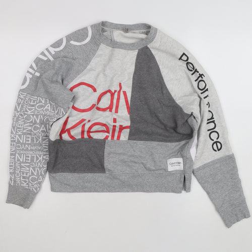 Calvin Klein Performance Women's Grey Colourblock Logo Sweatshirt Size M