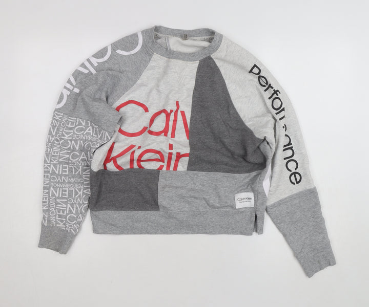 Calvin Klein Performance Women's Grey Colourblock Logo Sweatshirt Size M