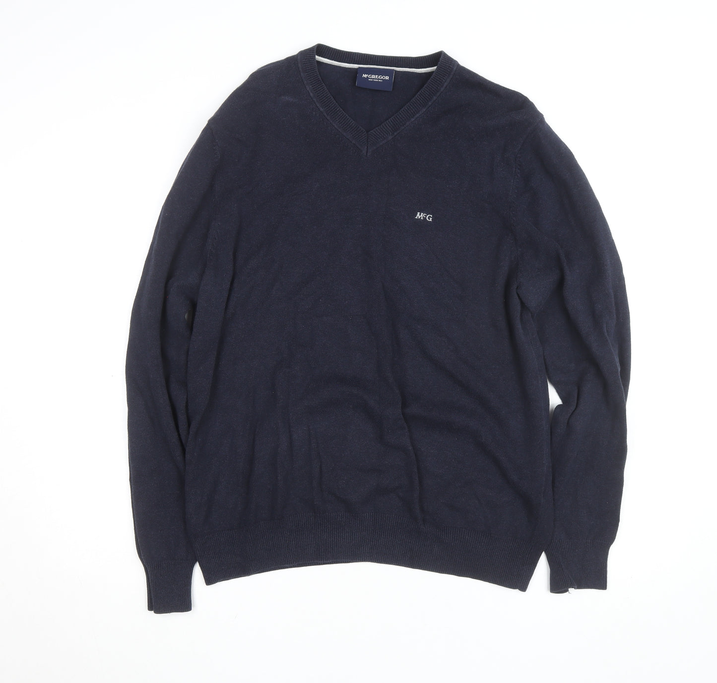 McGregor Men’s Blue V-Neck Cotton Blend Pullover Jumper L