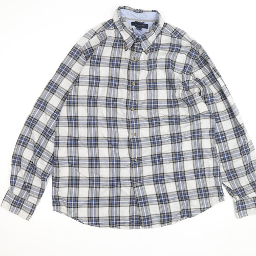 Tommy Hilfiger Men's Blue Plaid Button-Down Long Sleeve Cotton Shirt L