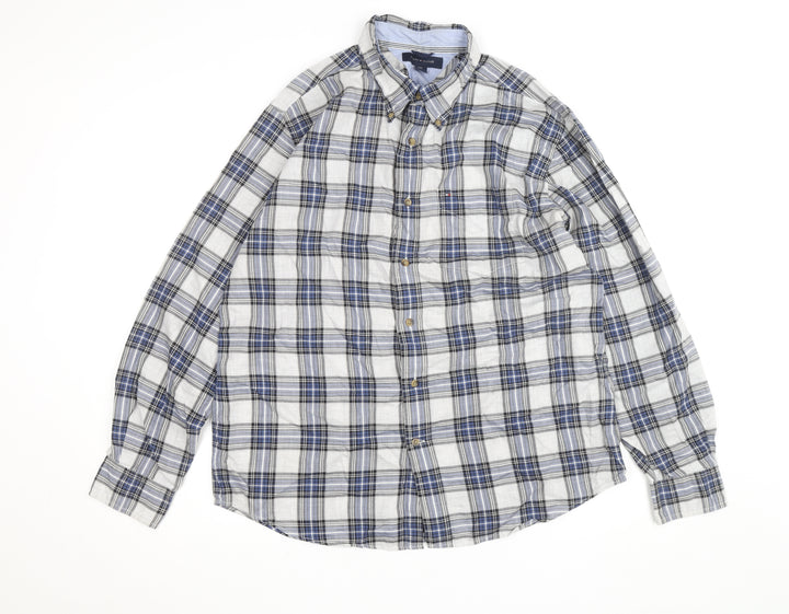 Tommy Hilfiger Men's Blue Plaid Button-Down Long Sleeve Cotton Shirt L