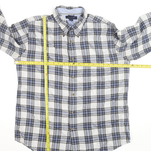 Tommy Hilfiger Men's Blue Plaid Button-Down Long Sleeve Cotton Shirt L