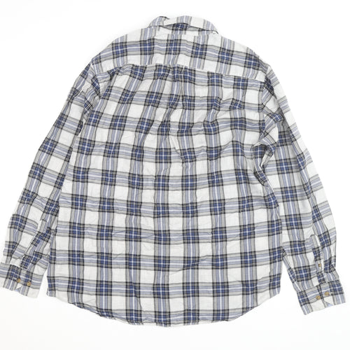 Tommy Hilfiger Men's Blue Plaid Button-Down Long Sleeve Cotton Shirt L