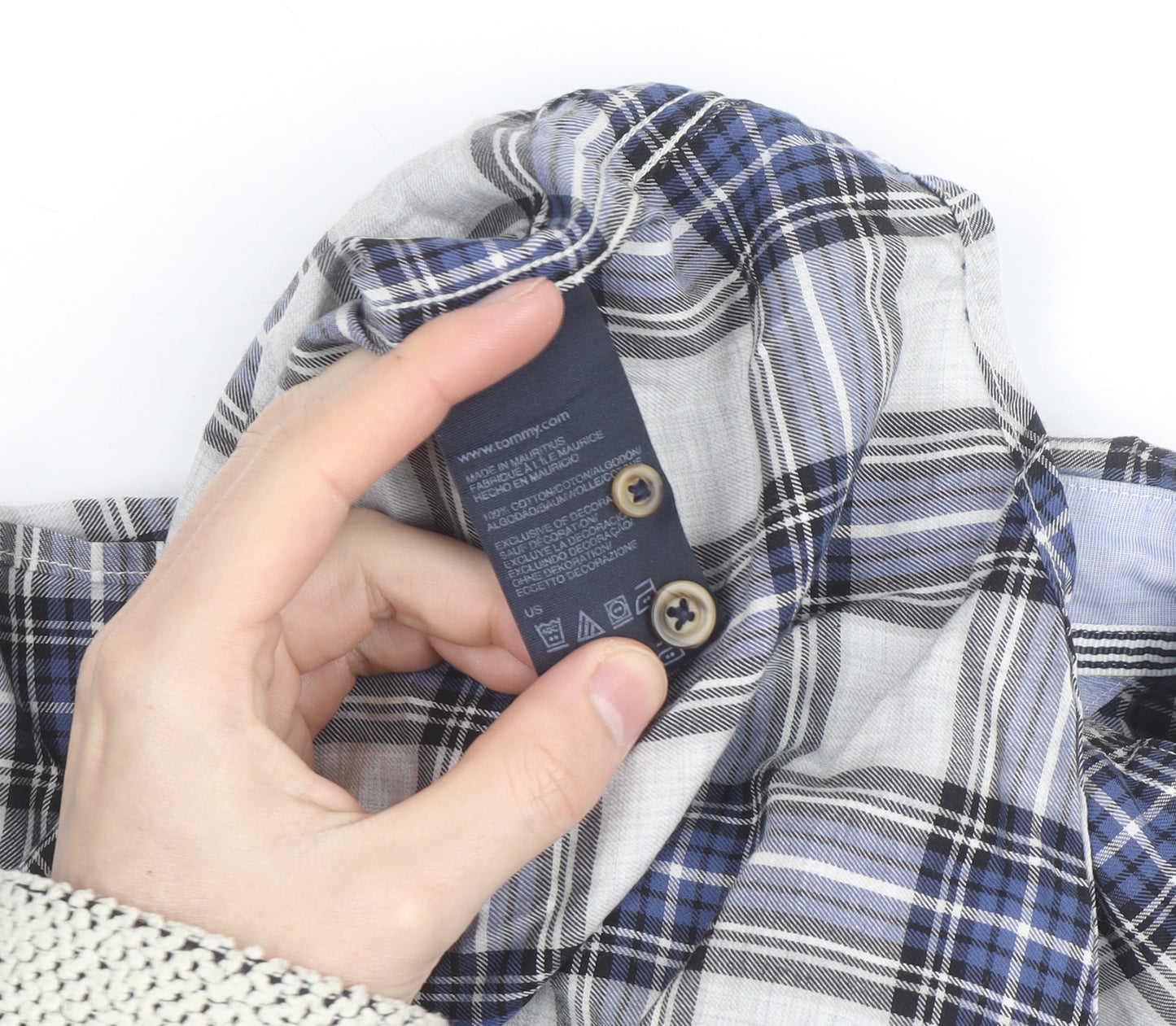 Tommy Hilfiger Men's Blue Plaid Button-Down Long Sleeve Cotton Shirt L