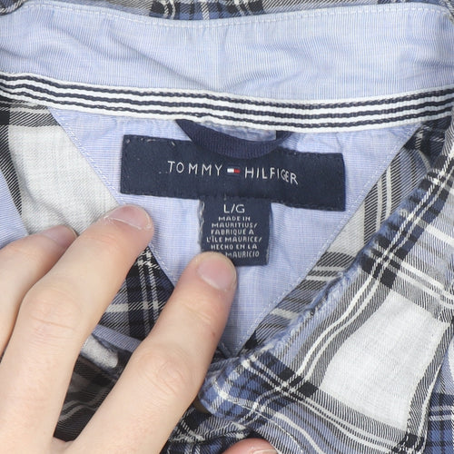 Tommy Hilfiger Men's Blue Plaid Button-Down Long Sleeve Cotton Shirt L