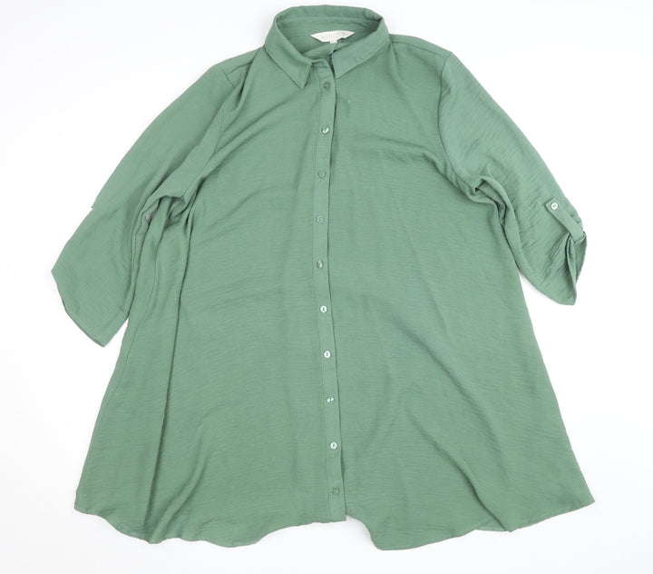 Apricot Women Green Button-Up Tunic Shirt Size 16 3/4 Sleeve