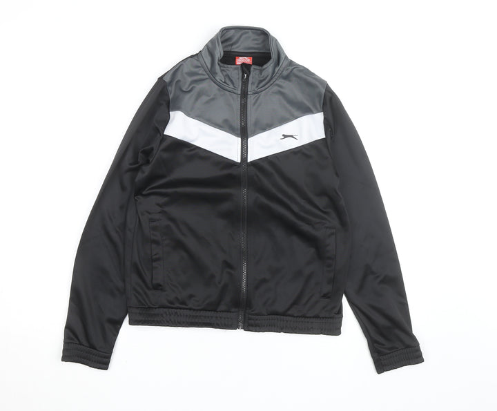 Slazenger Boys Black Track Jacket 13 Years Lightweight Activewear Zip Up