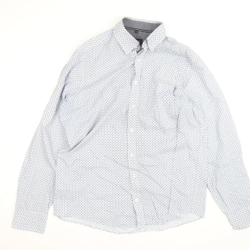 CASA MODA Men's Blue Geometric Long Sleeve Button-Up Shirt L