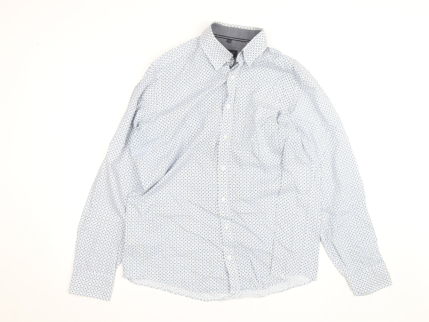 CASA MODA Men's Blue Geometric Long Sleeve Button-Up Shirt L
