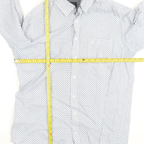 CASA MODA Men's Blue Geometric Long Sleeve Button-Up Shirt L