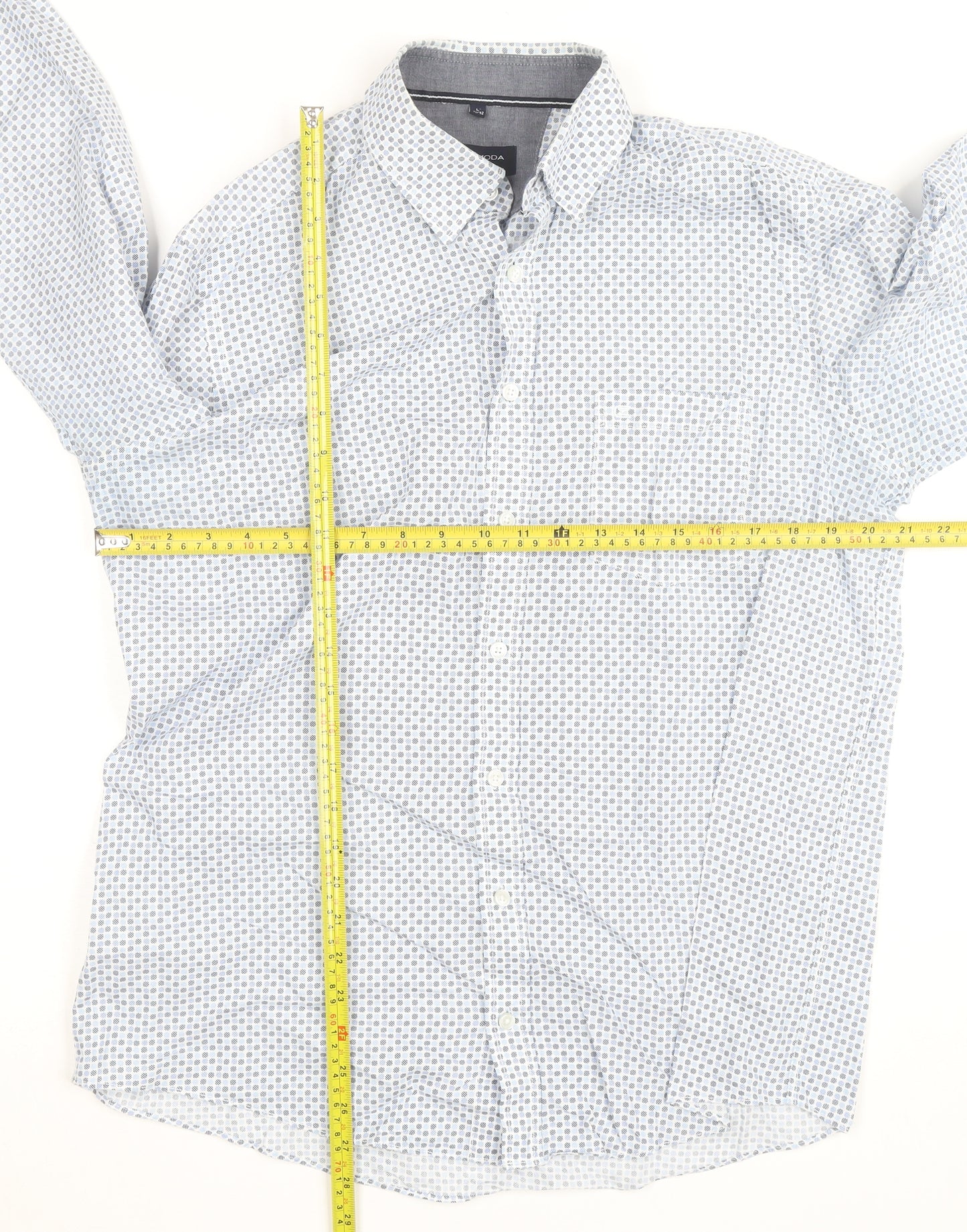 CASA MODA Men's Blue Geometric Long Sleeve Button-Up Shirt L