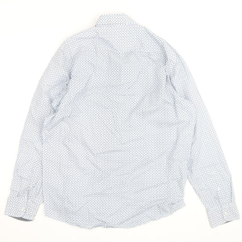 CASA MODA Men's Blue Geometric Long Sleeve Button-Up Shirt L