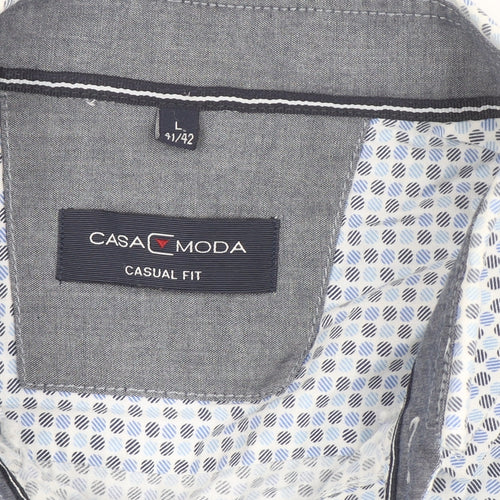 CASA MODA Men's Blue Geometric Long Sleeve Button-Up Shirt L