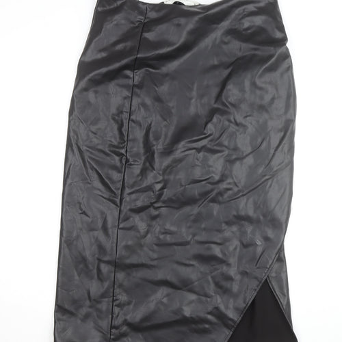 FW Bridge Women's Black Faux Leather Midi Pencil Skirt Size 16