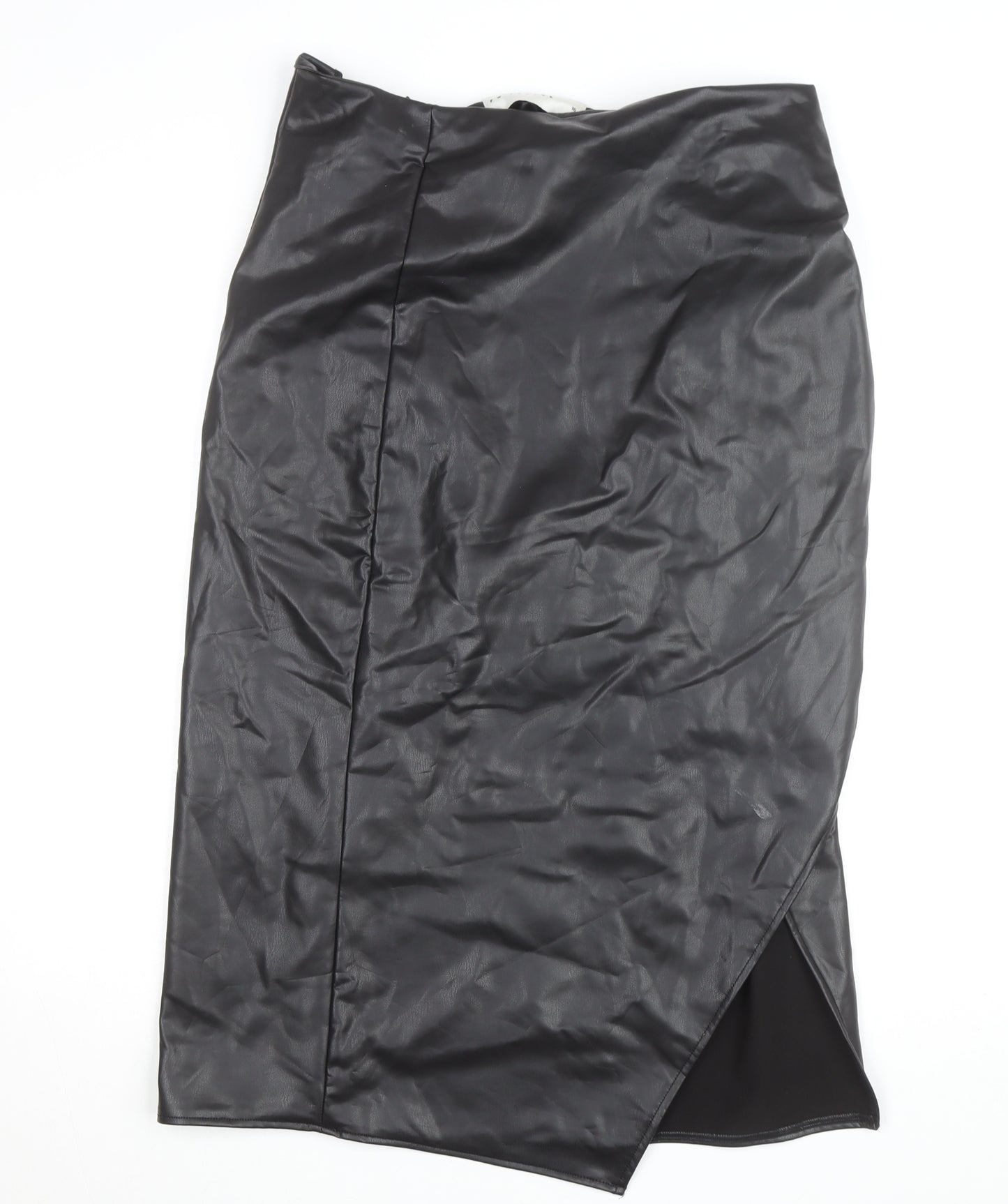 FW Bridge Women's Black Faux Leather Midi Pencil Skirt Size 16