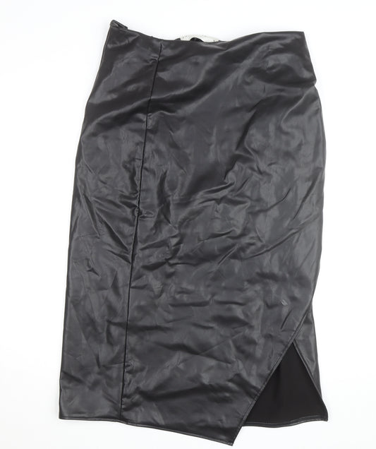 FW Bridge Women's Black Faux Leather Midi Pencil Skirt Size 16