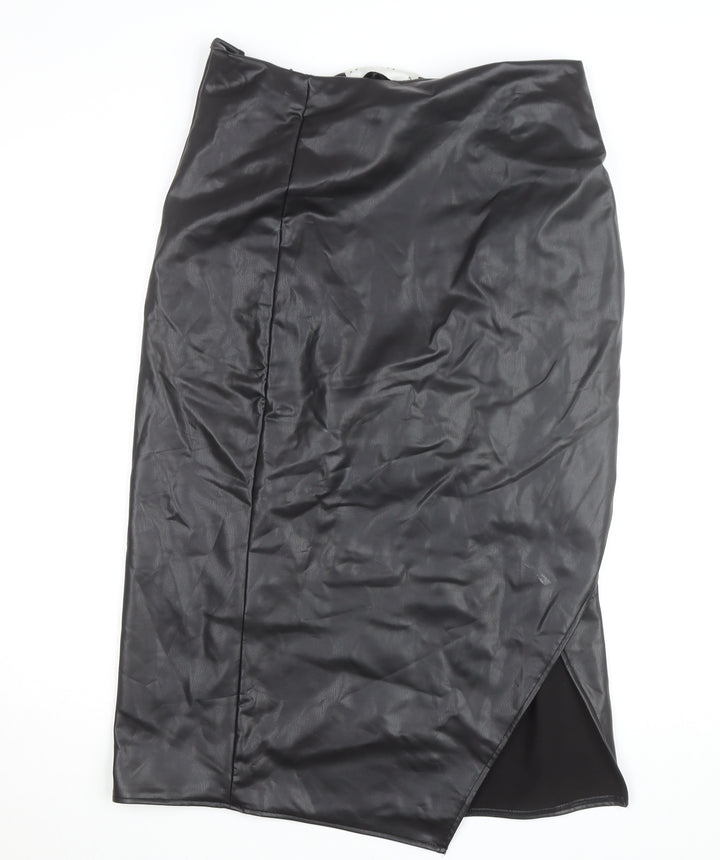FW Bridge Women's Black Faux Leather Midi Pencil Skirt Size 16