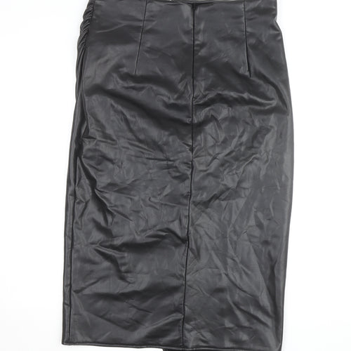FW Bridge Women's Black Faux Leather Midi Pencil Skirt Size 16