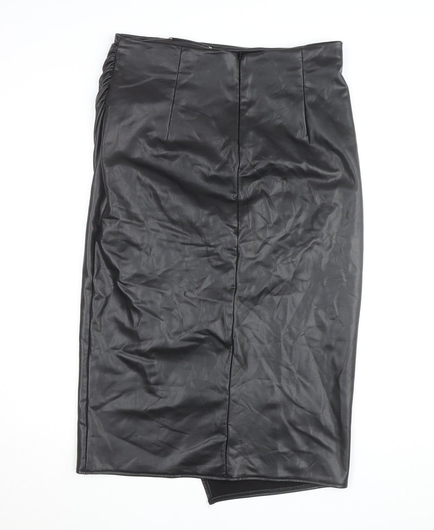 FW Bridge Women's Black Faux Leather Midi Pencil Skirt Size 16