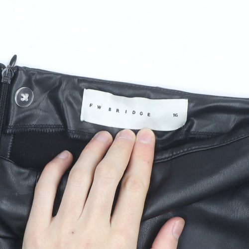 FW Bridge Women's Black Faux Leather Midi Pencil Skirt Size 16