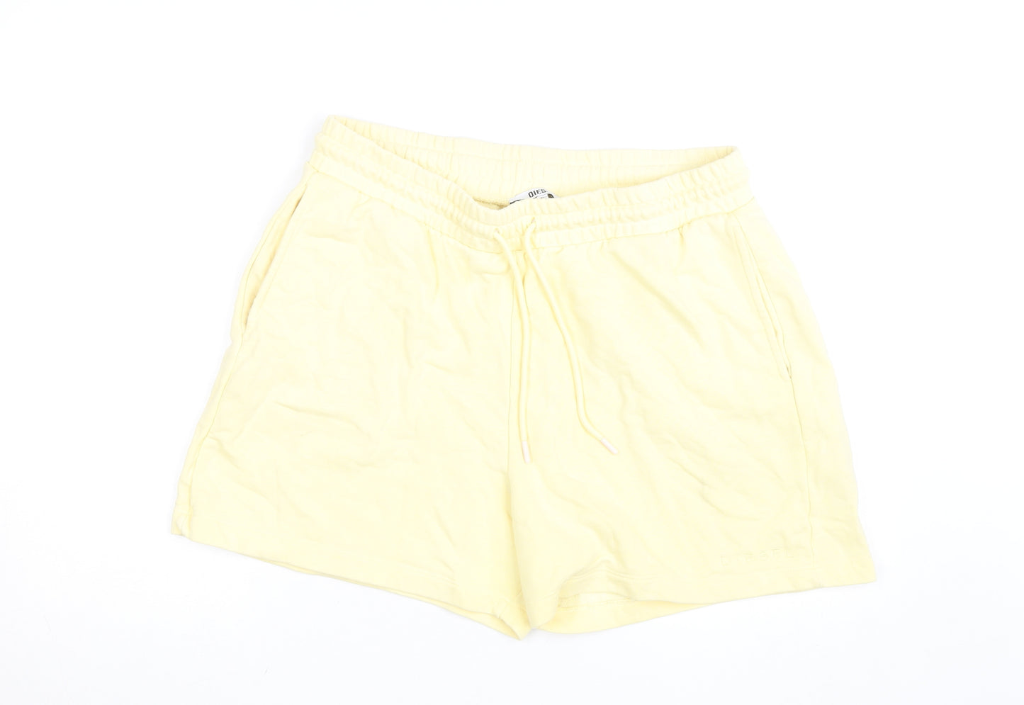 Diesel Women Yellow XL Sweat Shorts Casual Cotton Drawstring