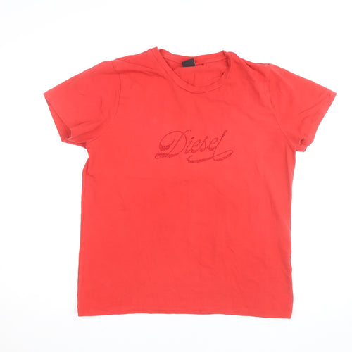 Diesel Women's Red Short Sleeve Cotton Stretch T-Shirt XL