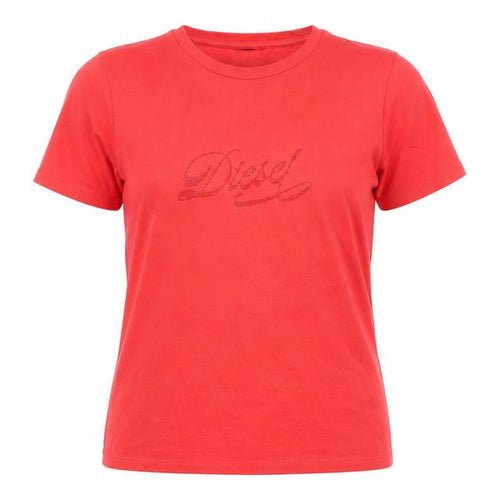 Diesel Women's Red Short Sleeve Cotton Stretch T-Shirt XL