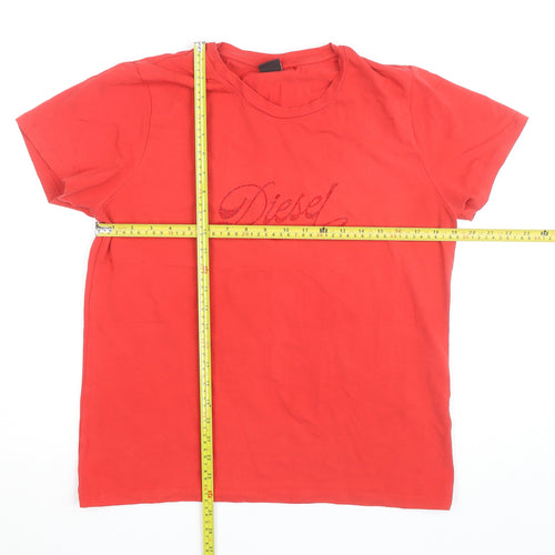 Diesel Women's Red Short Sleeve Cotton Stretch T-Shirt XL